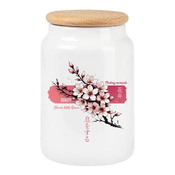 Fard à joues Sakura Bloom sur Rose - Boîte à biscuits avec couvercle en bois - blanc - Devant