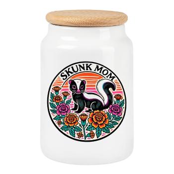 Skunk Mom Floral Patch - Cookie Jar with Wooden Lid - white - Front