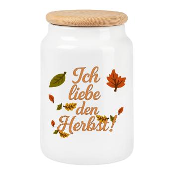 I love autumn - Cookie Jar with Wooden Lid - white - Front
