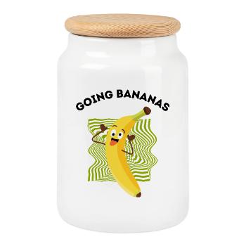 Crazy Banana Cartoon - Jeu de mots sur les bananes - Boîte à biscuits avec couvercle en bois - blanc - Devant