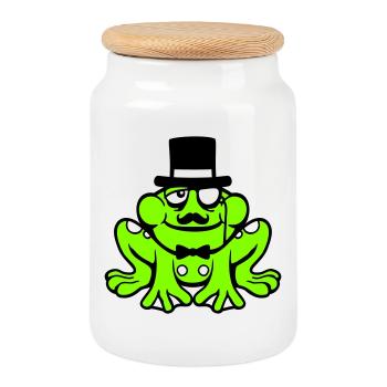 M. Grenouille Sir M. Rich Monocle Lunettes Chapeau haut de forme - Boîte à biscuits avec couvercle en bois - blanc - Devant