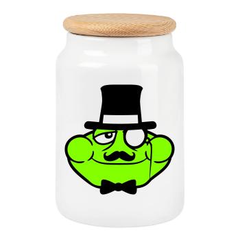 M. Grenouille Sir M. Rich Monocle Lunettes Chapeau haut de forme - Boîte à biscuits avec couvercle en bois - blanc - Devant