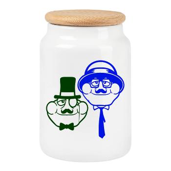 2 Frogs Sir Lunettes Empire Monocle Homme Chapeau Haut de forme - Boîte à biscuits avec couvercle en bois - blanc - Devant