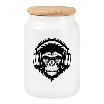 Urban Monkey Head DJ Grooves Streetwear Shirt - Cookie Jar with Wooden Lid - white - Front