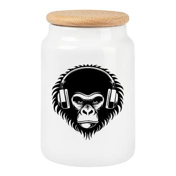 Rebellisch Affenkopf DJ Grooves Underground Shirt - Keksdose mit Holzdeckel - Weiß - Vorne