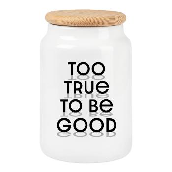 Typographie « Too true to be good » lettres noires - Boîte à biscuits avec couvercle en bois - blanc - Devant