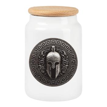 Spartaner Helm Mythologie Gladiator - Keksdose mit Holzdeckel - Weiß - Vorne