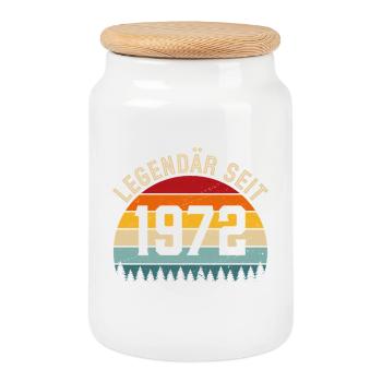 Legendär seit 1972 – Jahrgang 1972 - Keksdose mit Holzdeckel - Weiß - Vorne
