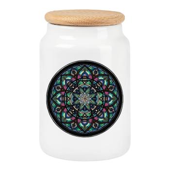 Mandala Color Wheel Center - Cookie Jar with Wooden Lid - white - Front