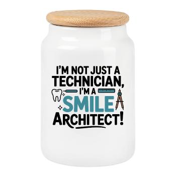 Dental Lab Technician Crown Design  - Cookie Jar with Wooden Lid - white - Front