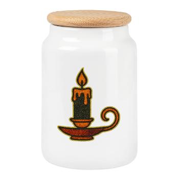 Flaming oil lamp design - Cookie Jar with Wooden Lid - white - Front