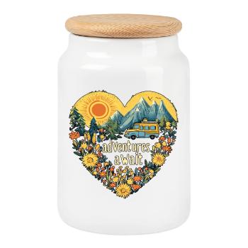 camping adventures await - Keksdose mit Holzdeckel - Weiß - Vorne