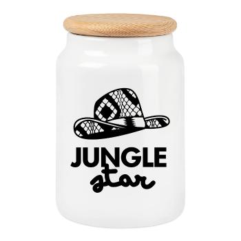 Logo du chapeau Jungle Star - Boîte à biscuits avec couvercle en bois - blanc - Devant