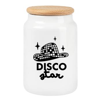Logo du chapeau Disco Star - Boîte à biscuits avec couvercle en bois - blanc - Devant