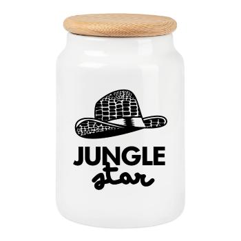 Logo du chapeau Jungle Star - Boîte à biscuits avec couvercle en bois - blanc - Devant