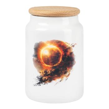 Sonnenfeuer Orb Kunst - Keksdose mit Holzdeckel - Weiß - Vorne