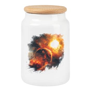 Tempête de feu du cosmos planétaire - Boîte à biscuits avec couvercle en bois - blanc - Devant