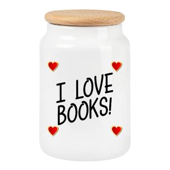 I love Reading Books - Cookie Jar with Wooden Lid - white - Front