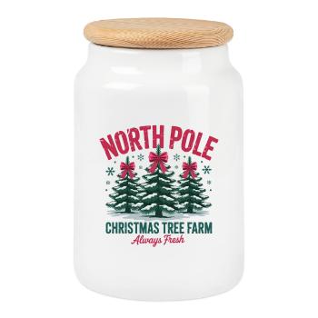 Ferme d’arbres de Noël du pôle Nord - Boîte à biscuits avec couvercle en bois - blanc - Devant