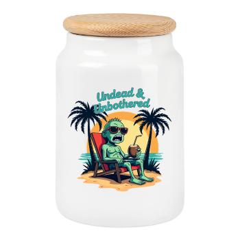 Undead and Unbothered Zombie Beach Saying - Cookie Jar with Wooden Lid - white - Front