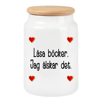 Reading books- I love it - Cookie Jar with Wooden Lid - white - Front