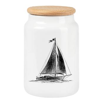 Sailboat Sketch – Hand Drawn Sailing Ship - Cookie Jar with Wooden Lid - white - Front