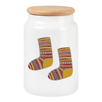 Bunte Fair Isle gemusterte Socken - Keksdose mit Holzdeckel - Weiß - Vorne