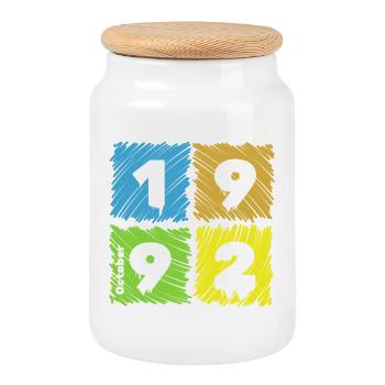 33. Geburtstag Farbige Patches since 10/1992 - Cookie Jar with Wooden Lid - white - Front