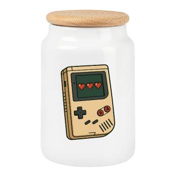 Retro Gameboy Herzdesign - Keksdose mit Holzdeckel - Weiß - Vorne