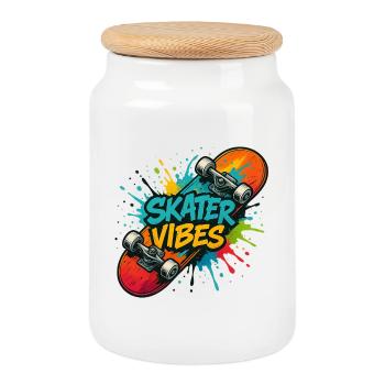 Skater Vibes - Cookie Jar with Wooden Lid - white - Front