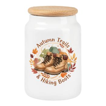 Sentiers d’automne Chaussures de randonnée Aquarelle Amour d’automne - Boîte à biscuits avec couvercle en bois - blanc - Devant