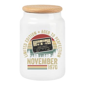 November 1970November 1970 - Cookie Jar with Wooden Lid - white - Front