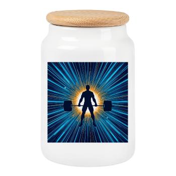 Barbell Hero im Lichtkreis - Keksdose mit Holzdeckel - Weiß - Vorne