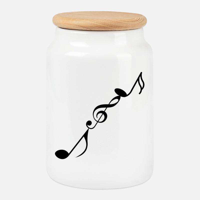Musical notes - Cookie Jar with Wooden Lid - white
