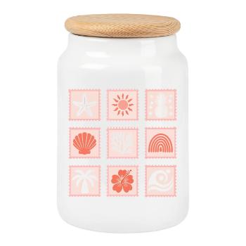 Nature Stamps Collage - Cookie Jar with Wooden Lid - white - Front