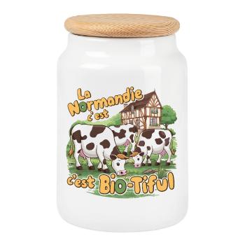 La Normandie C’est Bio-tiful Cadeau Humoristique - Boîte à biscuits avec couvercle en bois - blanc - Devant