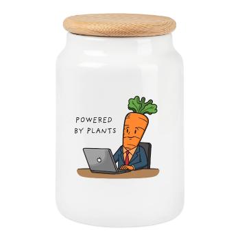 Powered by Plants – Carrot in Suit - Cookie Jar with Wooden Lid - white - Front