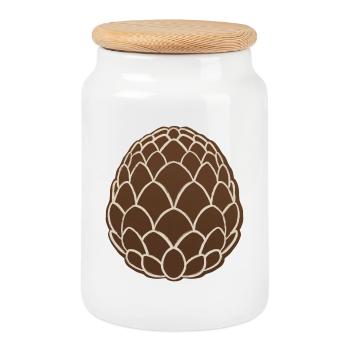 Pine Cone - Cookie Jar with Wooden Lid - white - Front