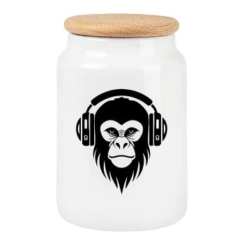 Monkey Head Streetwear DJ Grooves Chemise Urbaine - Boîte à biscuits avec couvercle en bois - blanc - Devant