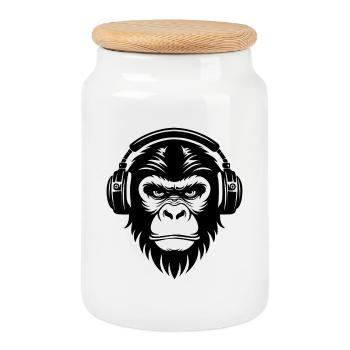 Minimal Affenkopf Linien Edition Art Shirt - Keksdose mit Holzdeckel - Weiß - Vorne