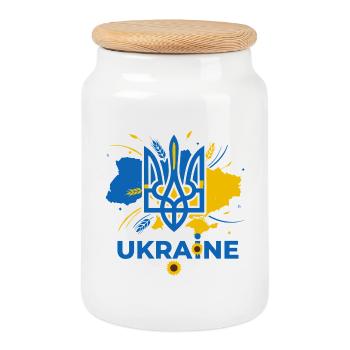 Blauer Dreizack Ukraine Emblem - Keksdose mit Holzdeckel - Weiß - Vorne