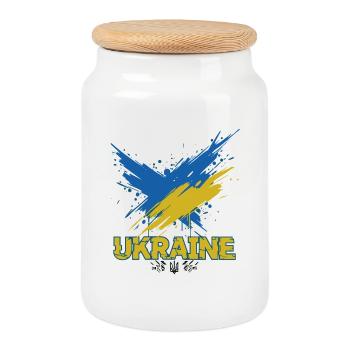 Drapeau de l’Ukraine Splash Art - Boîte à biscuits avec couvercle en bois - blanc - Devant