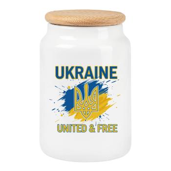 Ukraine Unity and Freedom - Cookie Jar with Wooden Lid - white - Front