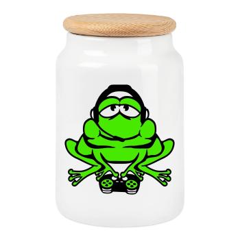 Frog Gamer Nerd Gaming Controller Console Game - Cookie Jar with Wooden Lid - white - Front