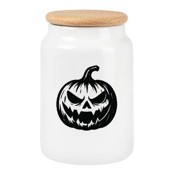 Croquis de citrouille d’Halloween sombre - Boîte à biscuits avec couvercle en bois - blanc - Devant