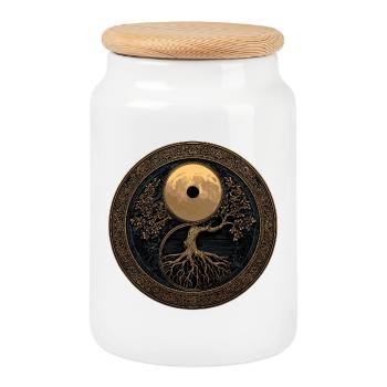 Tree of Life - Medal - Cookie Jar with Wooden Lid - white - Front