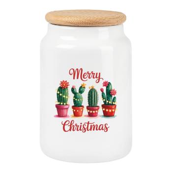 Kaktus Weihnachten Frohe Weihnachten - Keksdose mit Holzdeckel - Weiß - Vorne
