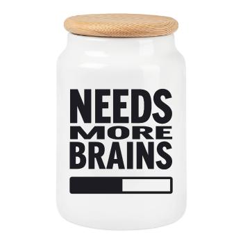 Needs More Brains – Funny Halloween Quote - Cookie Jar with Wooden Lid - white - Front