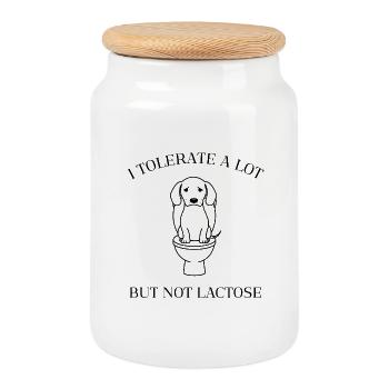 Moody Dachshund – No Lactose Fun - Cookie Jar with Wooden Lid - white - Front