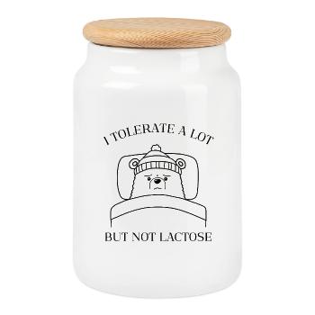 Cozy Teddy – No Lactose Allowed - Cookie Jar with Wooden Lid - white - Front
